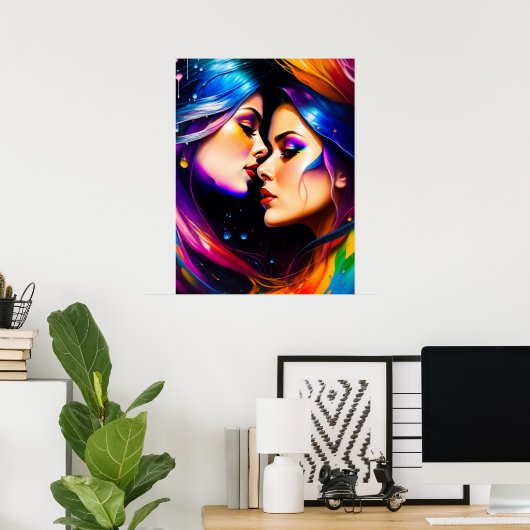 Rainbow Hair Women in Love Poster (Thuiskantoor)