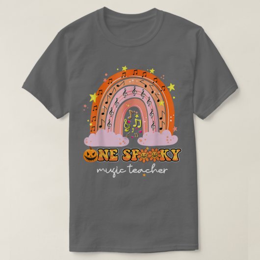 Rainbow Halloween One Spooky Music Teacher Retro T-shirt (Design voorkant)