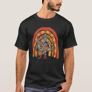 Rainbow Halloween Skeleton Riding Mummy Dinosaur T-shirt
