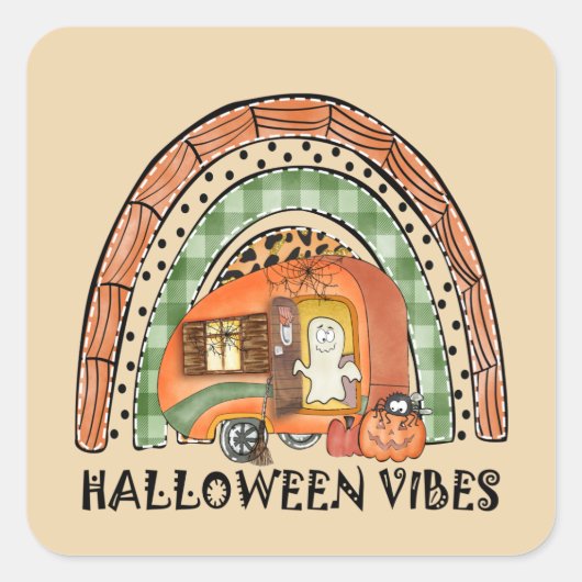 Rainbow Halloween Vibes Camper/Trailer Vierkante Sticker (Voorkant)