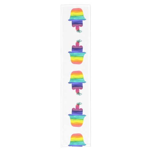 Rainbow Hamsa Art Table Runner Korte Tafelloper (Voorkant)