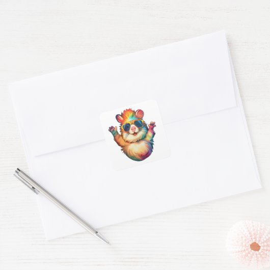 Rainbow Hamster Peace Vibes Vierkante Sticker (Envelop)