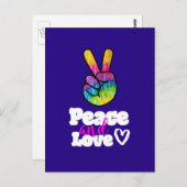 Rainbow Hand Peace Sign Peace and Love Typografie Briefkaart (Voorkant / Achterkant)