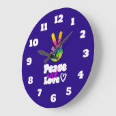 Rainbow Hand Peace Sign Peace and Love Typografie Grote Klok (Hoek)