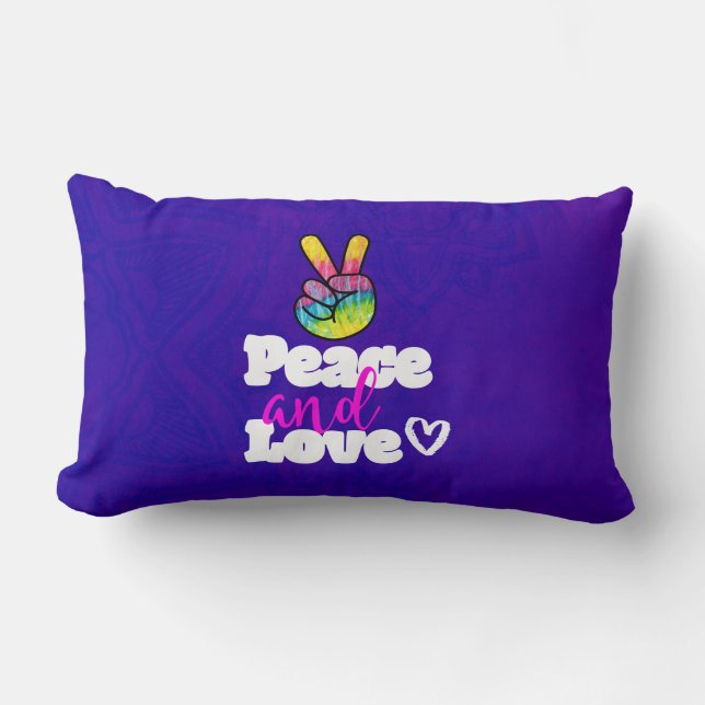 Rainbow Hand Peace Sign Peace and Love Typografie Kussen (Voorkant)