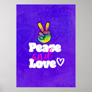 Rainbow Hand Peace Sign Peace and Love Typografie Poster