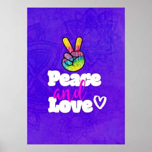Rainbow Hand Peace Sign Peace and Love Typografie Poster (Voorkant)