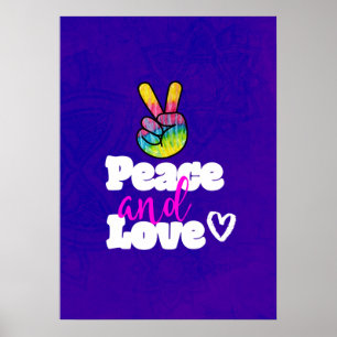 Rainbow Hand Peace Sign Peace and Love Typografie Poster