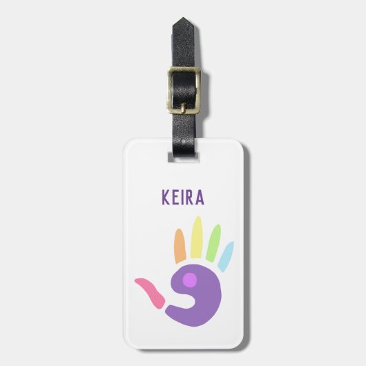 Rainbow Handprint Pastel Bagagelabel (Voorkant verticaal)