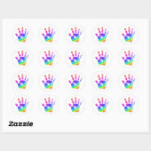 Rainbow Handprint Waterverf Art Kinder Plezier Ronde Sticker (Vel)