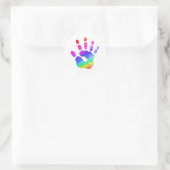 Rainbow Handprint Waterverf Art Kinder Plezier Ronde Sticker (Tas)