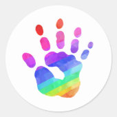 Rainbow Handprint Waterverf Art Kinder Plezier Ronde Sticker (Voorkant)