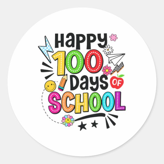 Rainbow Happy 100 dagen schoolpotlood 100ste dag Ronde Sticker (Voorkant)