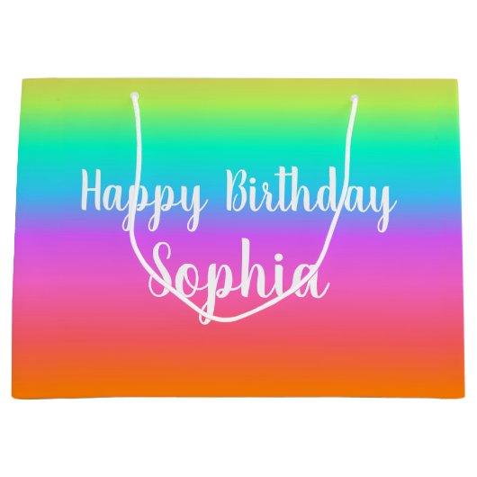 Rainbow Happy Birthday aangepaste naam Groot Cadeauzakje (Voorkant)