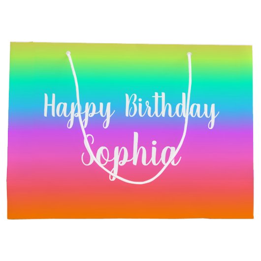 Rainbow Happy Birthday aangepaste naam Groot Cadeauzakje (Achterkant)