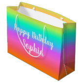 Rainbow Happy Birthday aangepaste naam Groot Cadeauzakje (Achterkant Gekanteld)