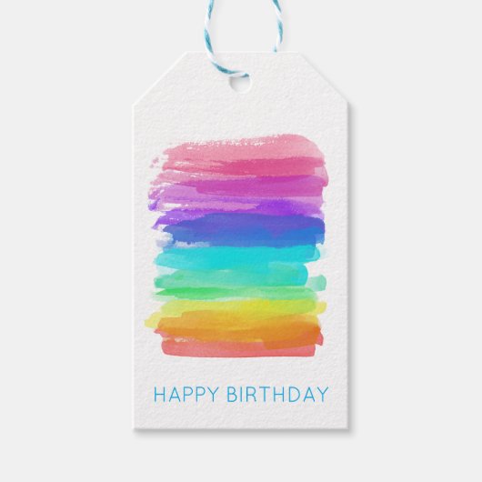 Rainbow HAPPY BIRTHDAY Artisan Waterverven Cadeaulabel (Voorkant)