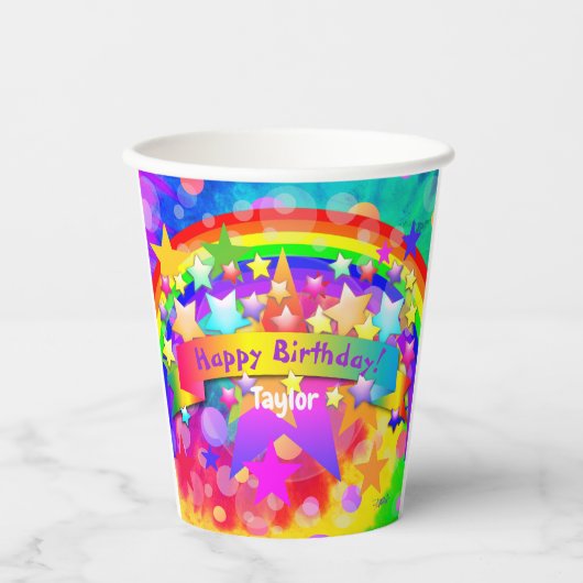 Rainbow Happy Birthday Cup HAMbyWG Papieren Bekers (Voorkant)