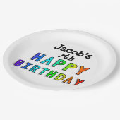 Rainbow Happy Birthday gepersonaliseerd Papieren Bordje (Gekanteld)