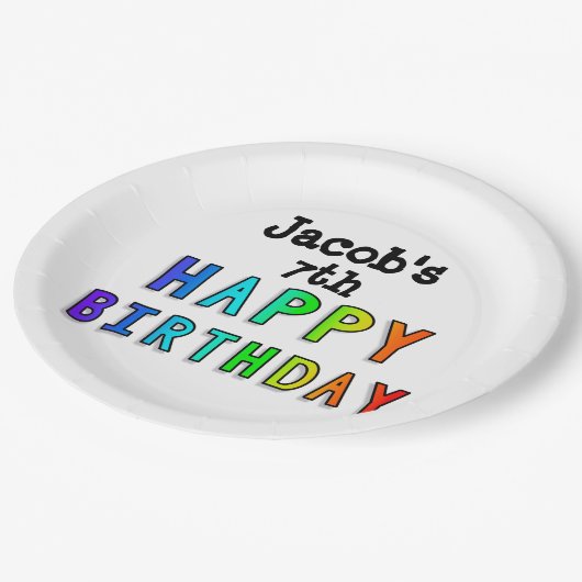 Rainbow Happy Birthday gepersonaliseerd Papieren Bordje (Gekanteld)
