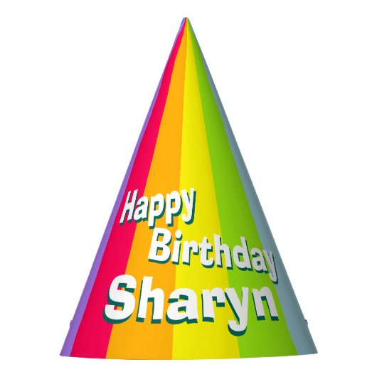 Rainbow Happy Birthday gepersonaliseerde naam pet Feesthoedjes (Voorkant)