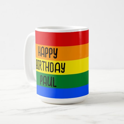 Rainbow Happy Birthday mok cup (Voorkant links)