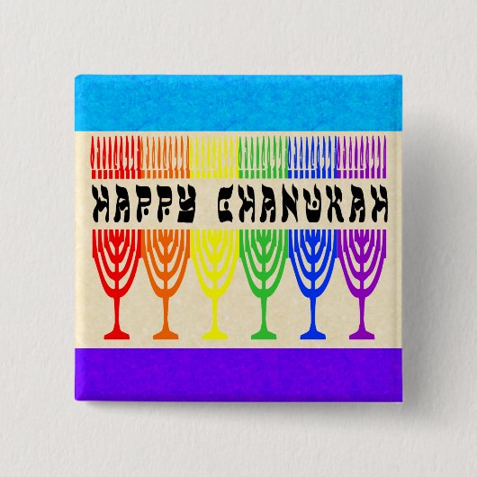 Rainbow Happy Chanukah-Buttonnen Vierkante Button 5,1 Cm (Voorkant)