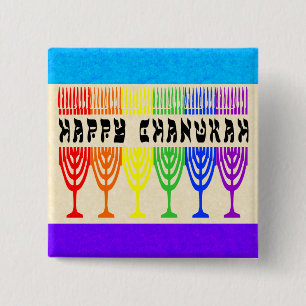 Rainbow Happy Chanukah-Buttonnen Vierkante Button 5,1 Cm