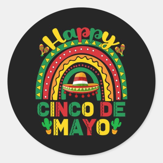 Rainbow Happy Cinco De Mayo Partij Mexicaanse grap Ronde Sticker (Voorkant)