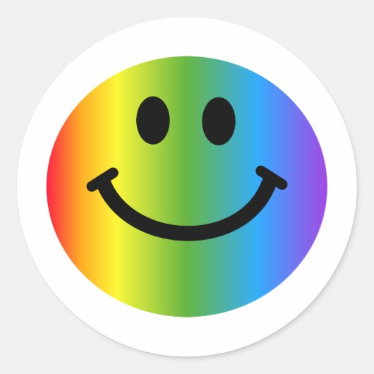 Rainbow Happy Face Ronde Sticker (Voorkant)