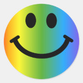 Rainbow Happy Face Ronde Sticker (Voorkant)