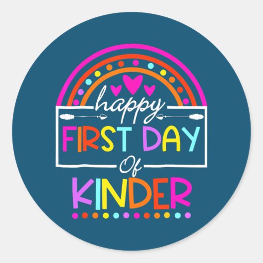 Rainbow Happy First Day Kindergarten Teacher Terug Ronde Sticker (Voorkant)