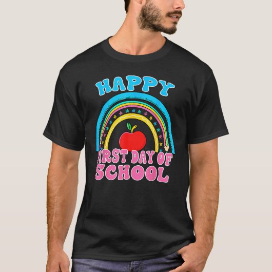 Rainbow Happy First Day Of School Teacher Kid Back T-shirt (Voorkant)