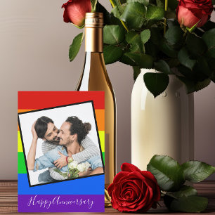 Rainbow Happy Jubileum Gay Couple Foto aangepast Kaart