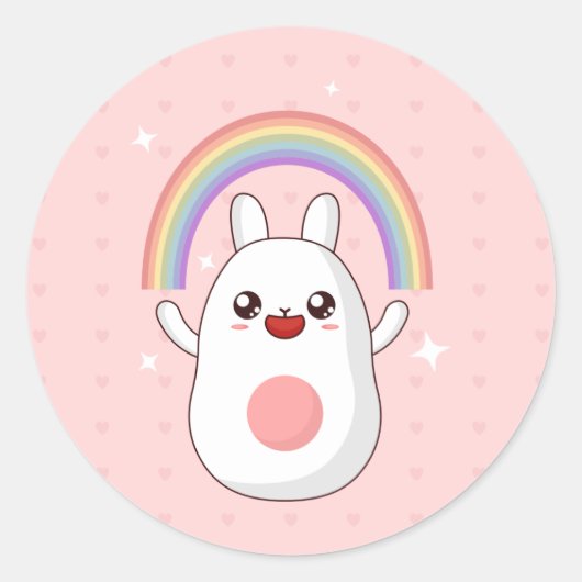 Rainbow Happy Rabbit Ronde Sticker (Voorkant)