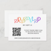 Rainbow Hart Script LGBT Huwelijk QR Code RSVP Kaartje (Voorkant / Achterkant)