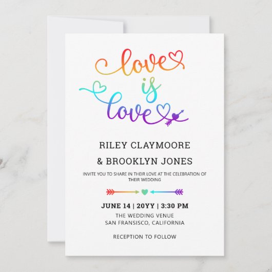 Rainbow Hart Script Liefde Is Liefde LGBT Bruiloft Kaart (Voorkant)