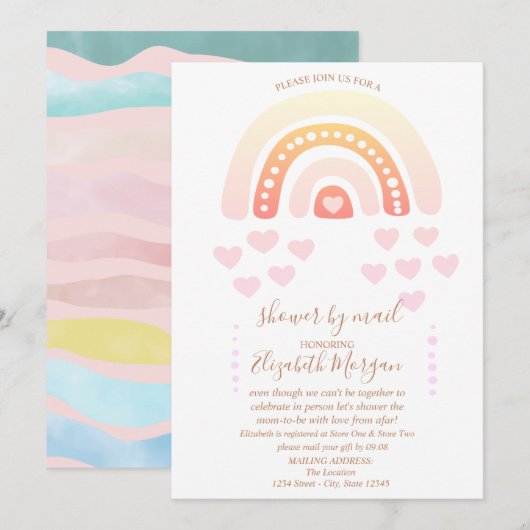 Rainbow,Harten,Gestreepte Virtuele Baby Shower Per Kaart (Voorkant / Achterkant)