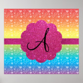 Rainbow harten roze glitter monogram poster (Voorkant)
