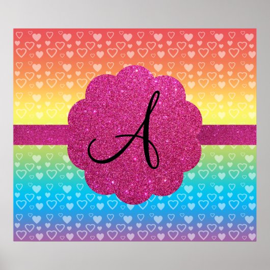 Rainbow harten roze glitter monogram poster (Voorkant)