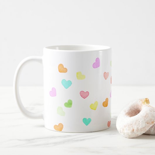Rainbow harten waterverf vreugde koffiemok (Met donut)