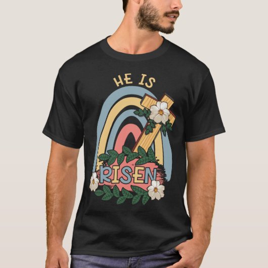 Rainbow He Risen Religous Easter Sunday Christ Cro T-shirt (Voorkant)