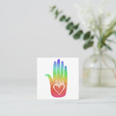 Rainbow Healing Hand  Hearts Vierkante Visitekaartje (Staand voorkant)