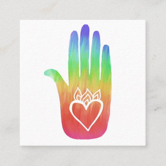 Rainbow Healing Hand  Hearts Vierkante Visitekaartje (Voorkant)