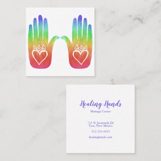 Rainbow Healing Hands Hearts Vierkante Visitekaartje (Voorkant / Achterkant)