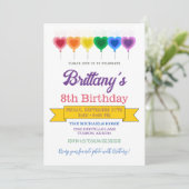 Rainbow Heart Balloons Girly verjaardagsfeestje Kaart (Staand voorkant)
