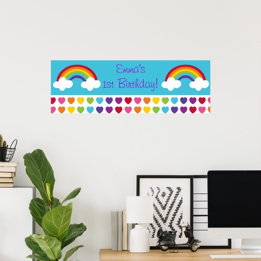 Rainbow Heart Birthday Personalized Banner Sign Poster (Thuiskantoor)