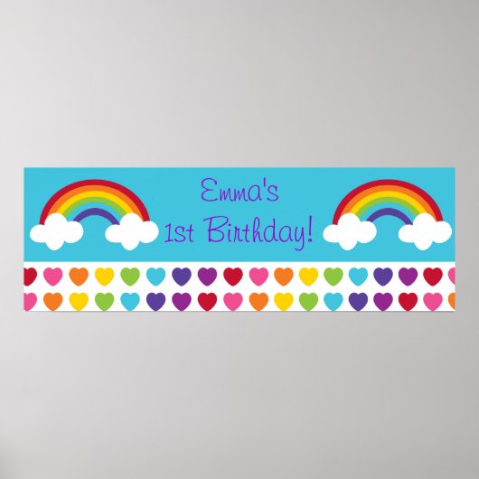 Rainbow Heart Birthday Personalized Banner Sign Poster (Voorkant)