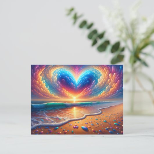 Rainbow Heart Cloud Over the Beach Briefkaart (Staand voorkant)