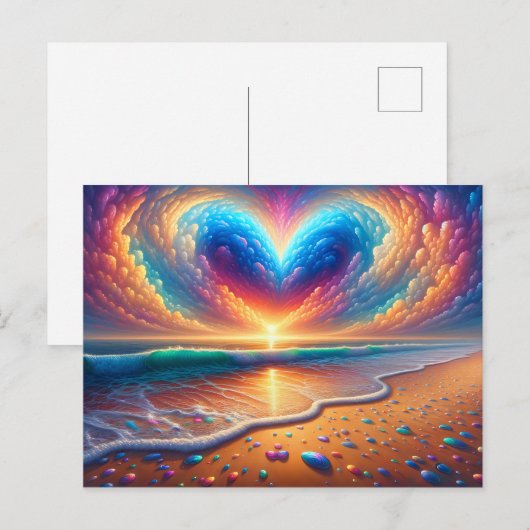 Rainbow Heart Cloud Over the Beach Briefkaart (Voorkant / Achterkant)